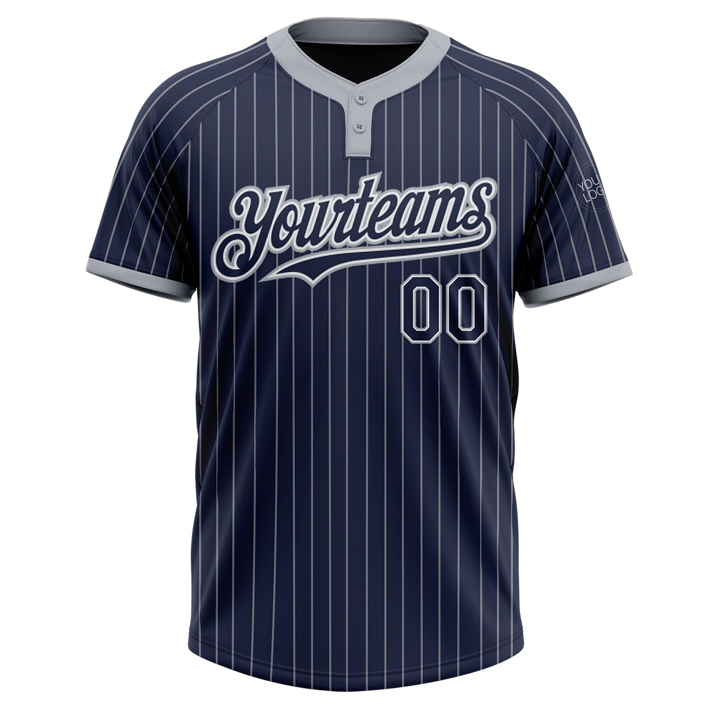 Custom Navy Gray Pinstripe White Two-Button Unisex Softball Jersey view 2