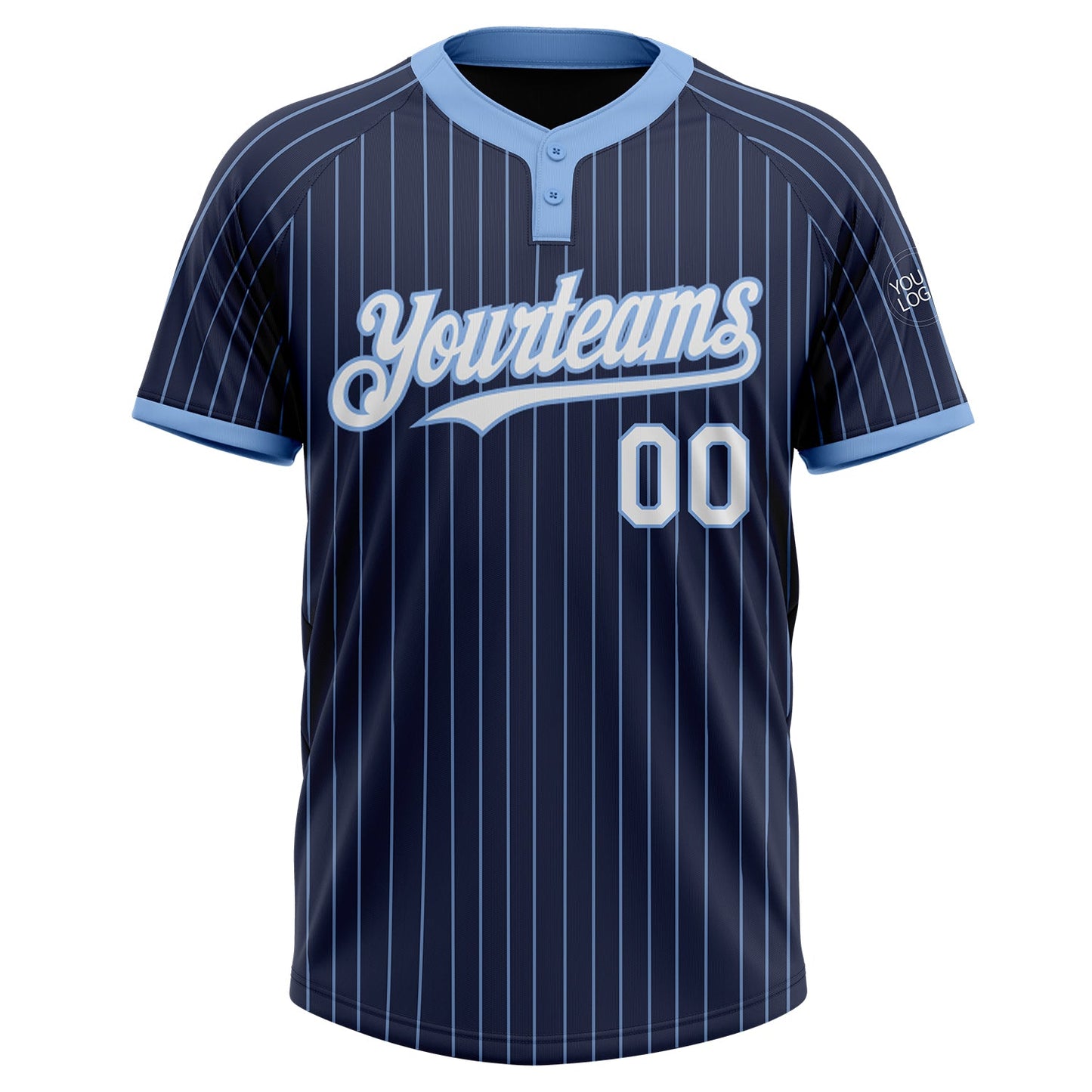 Custom Navy Light Blue Pinstripe White Two-Button Unisex Softball Jersey view 2