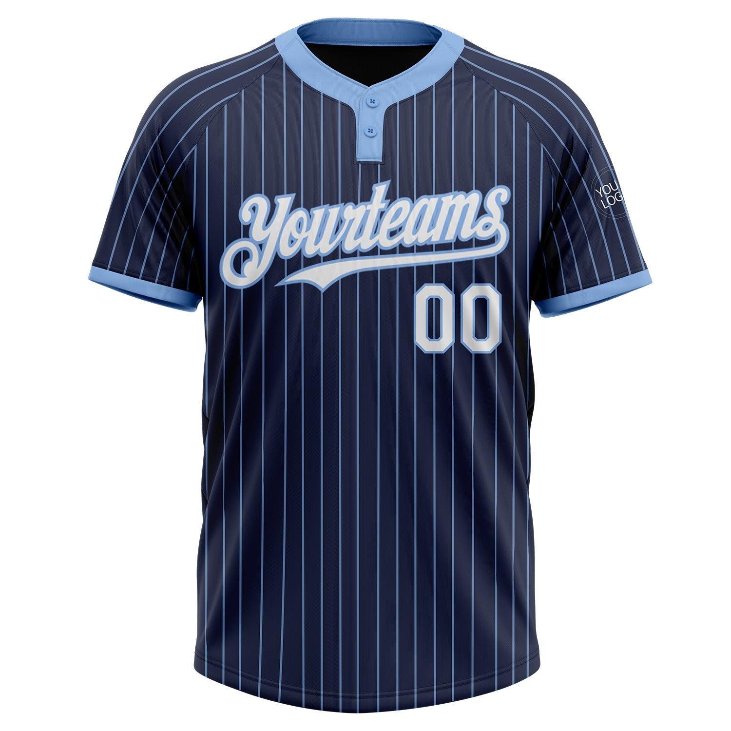 Custom Navy Light Blue Pinstripe White Two-Button Unisex Softball Jersey view 2