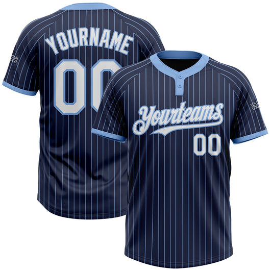 Custom Navy Light Blue Pinstripe White Two-Button Unisex Softball Jersey - Main View