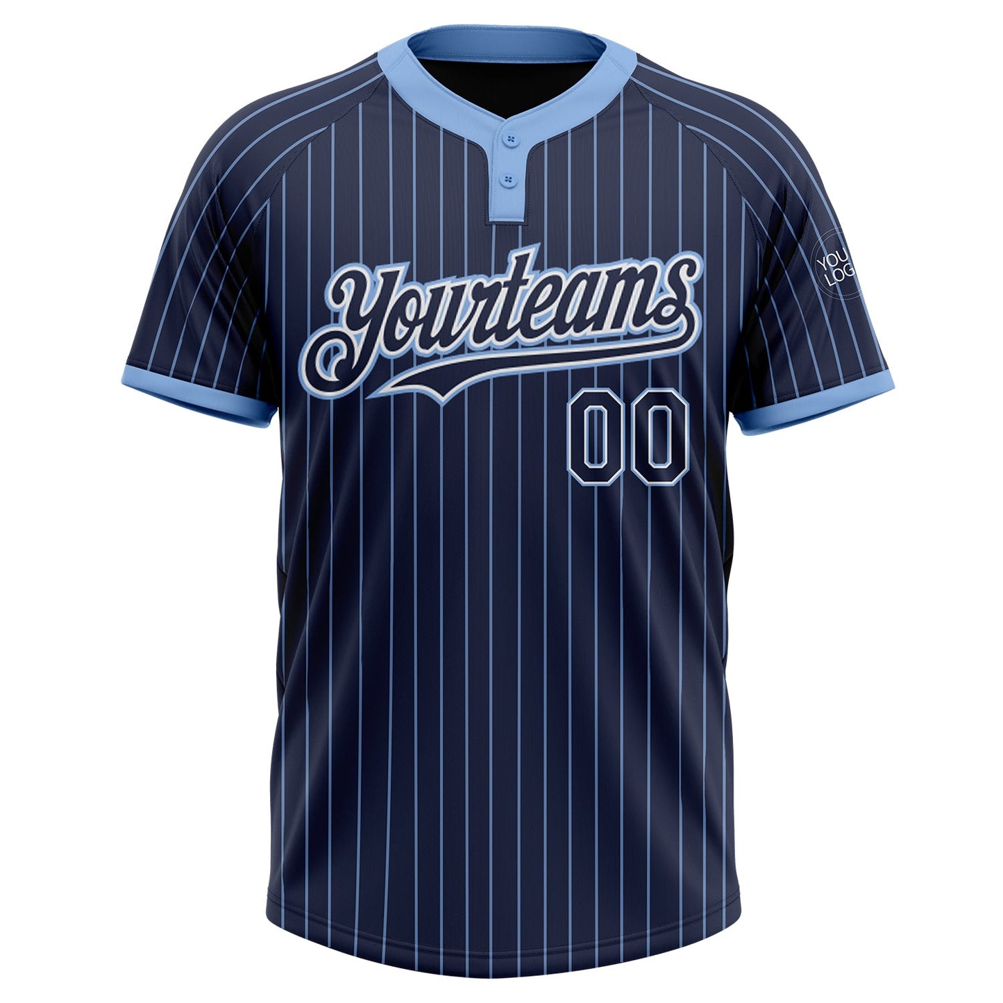 Custom Navy Light Blue Pinstripe White Two-Button Unisex Softball Jersey view 2