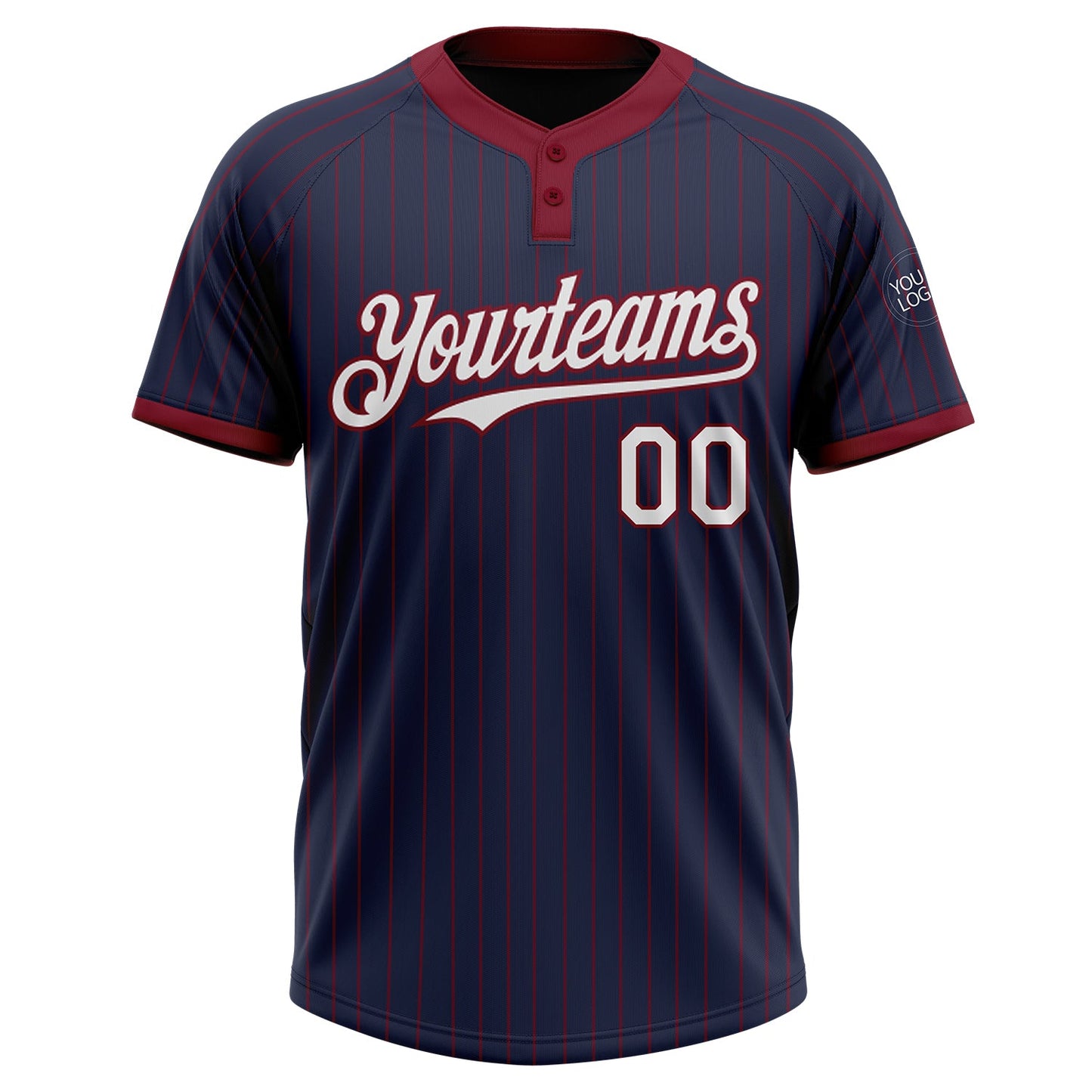 Custom Navy Crimson Pinstripe White Two-Button Unisex Softball Jersey view 3