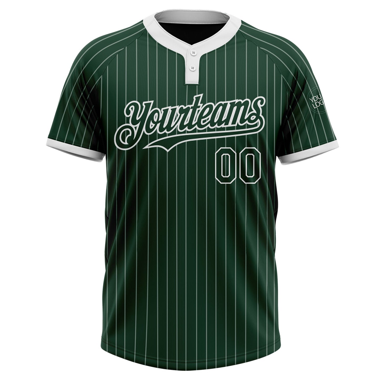 Custom Green White Pinstripe White Two-Button Unisex Softball Jersey view 2