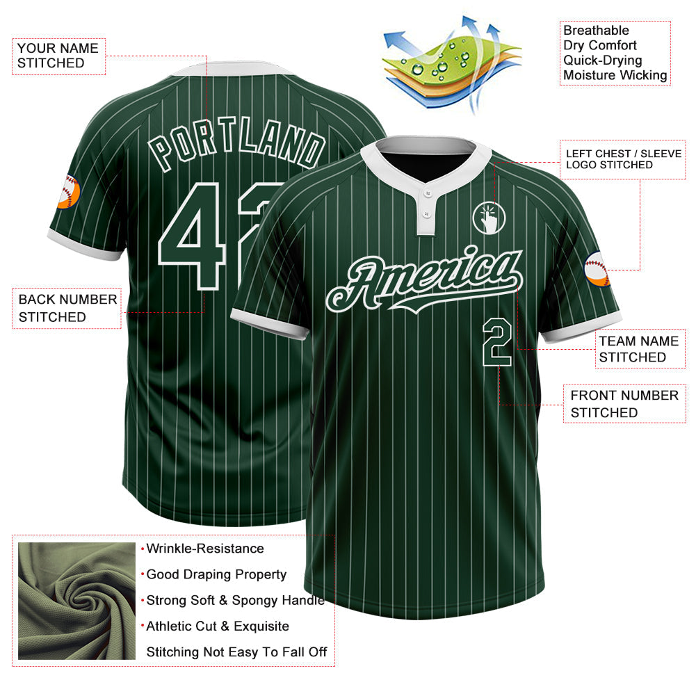 Custom Green White Pinstripe White Two-Button Unisex Softball Jersey view 3