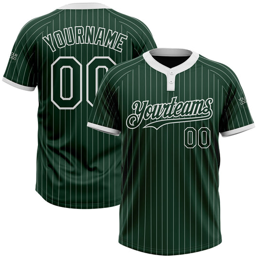 Custom Green White Pinstripe White Two-Button Unisex Softball Jersey - Main View