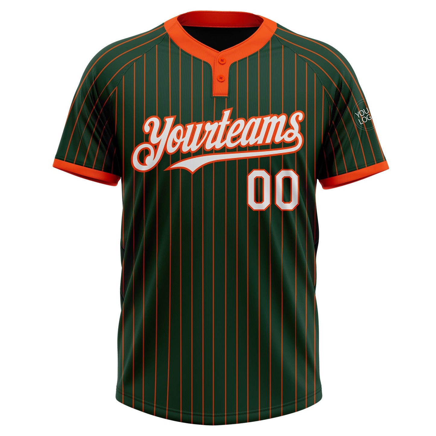 Custom Green Orange Pinstripe White Two-Button Unisex Softball Jersey view 2