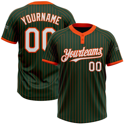 Custom Green Orange Pinstripe White Two-Button Unisex Softball Jersey - Main View