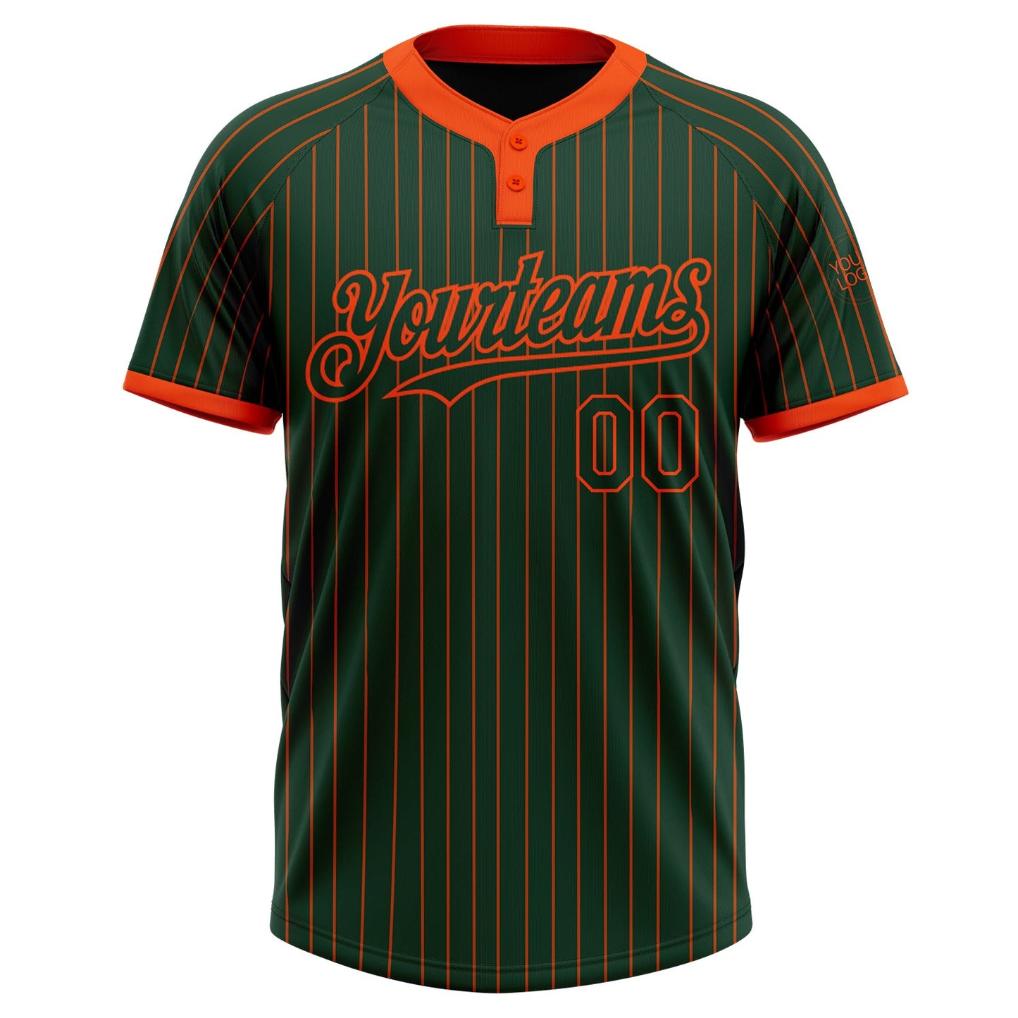 Custom Green Orange Pinstripe Orange Two-Button Unisex Softball Jersey view 2