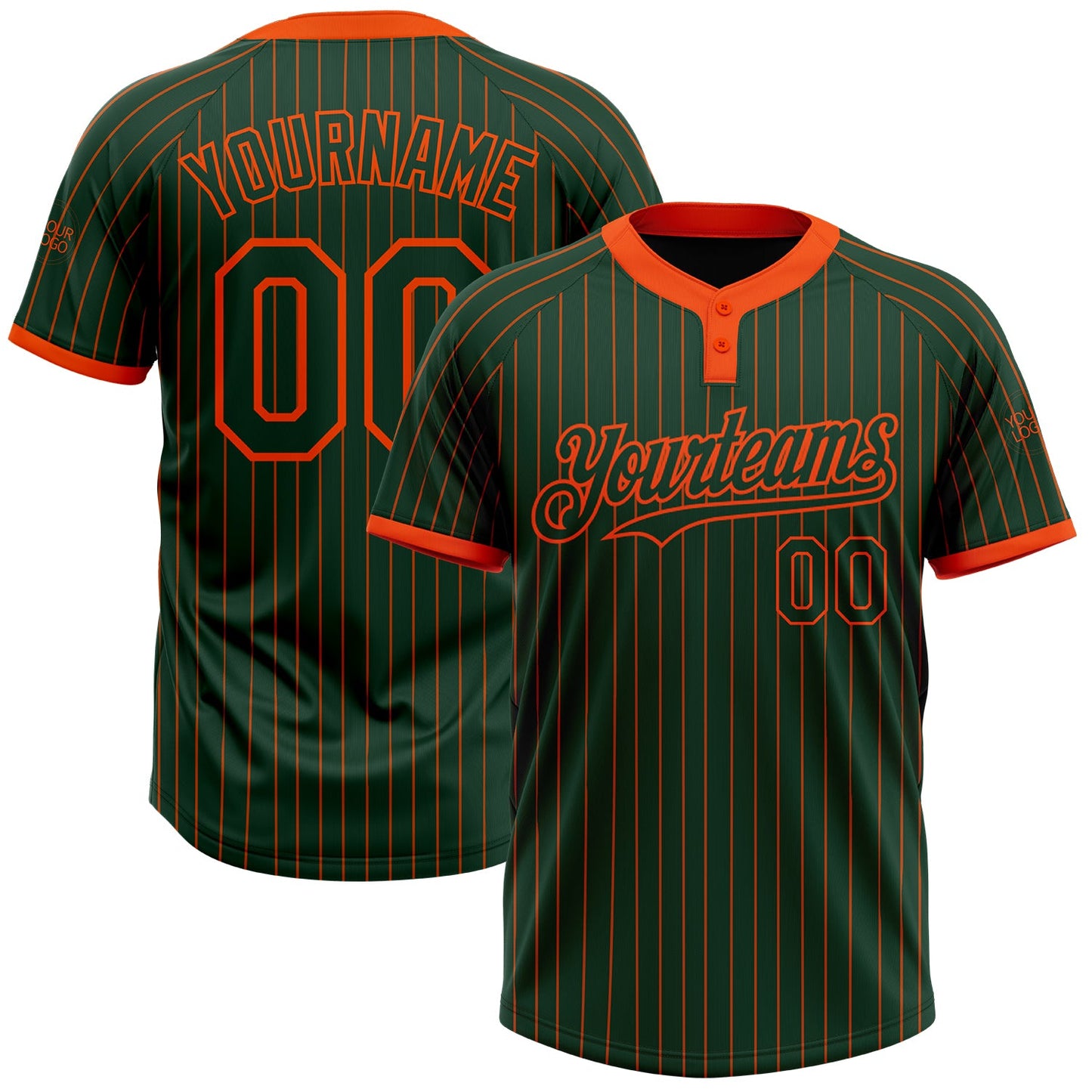 Custom Green Orange Pinstripe Orange Two-Button Unisex Softball Jersey - Main View