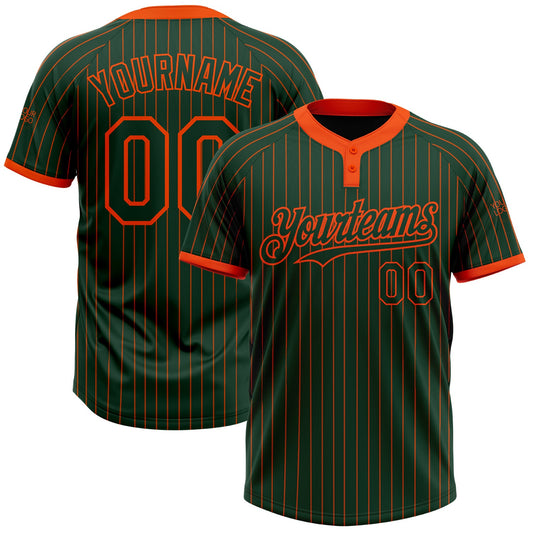 Custom Green Orange Pinstripe Orange Two-Button Unisex Softball Jersey - Main View