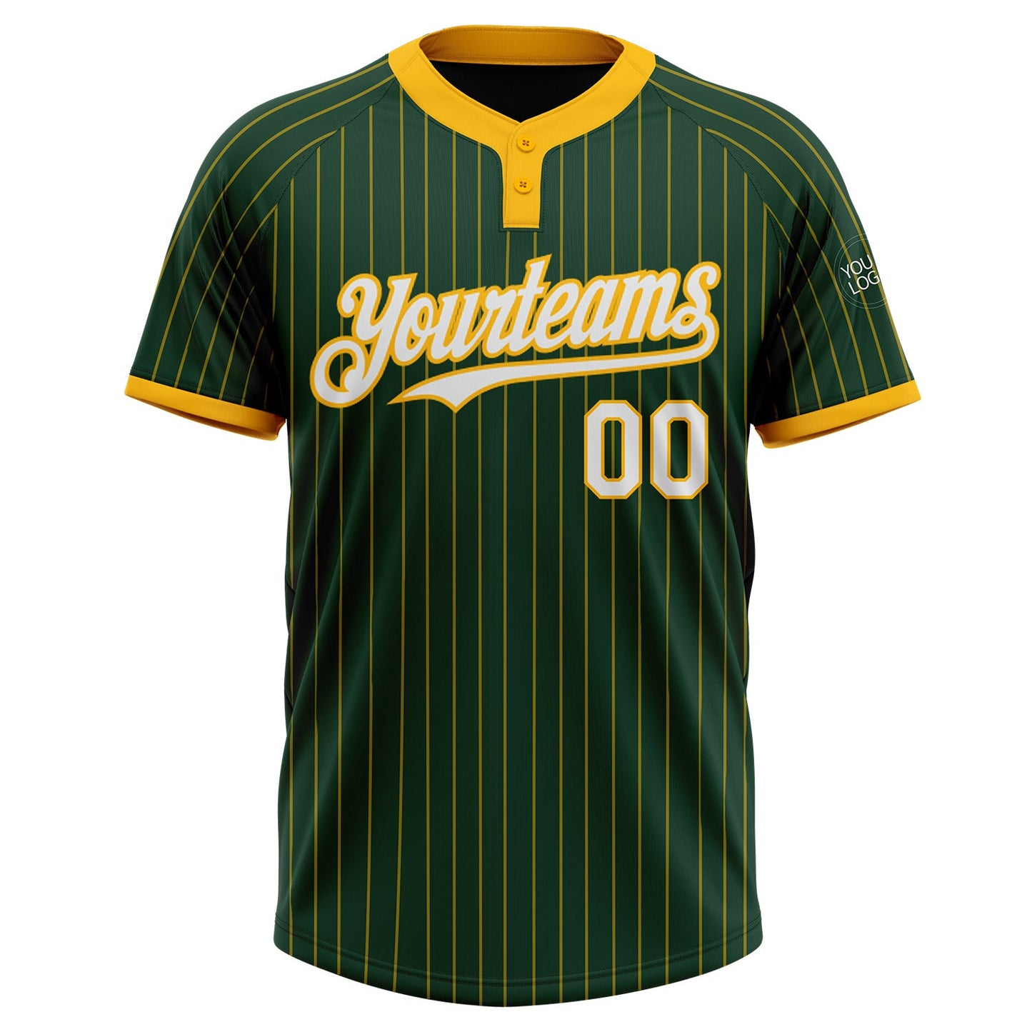 Custom Green Gold Pinstripe White Two-Button Unisex Softball Jersey view 2