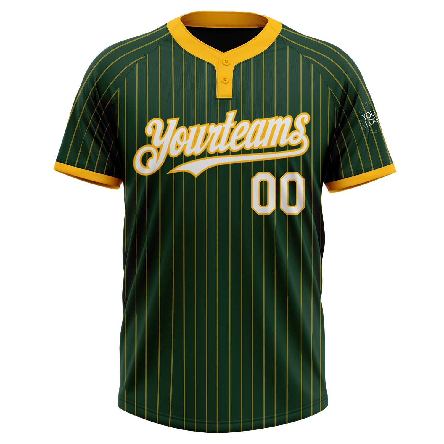 Custom Green Gold Pinstripe White Two-Button Unisex Softball Jersey view 2