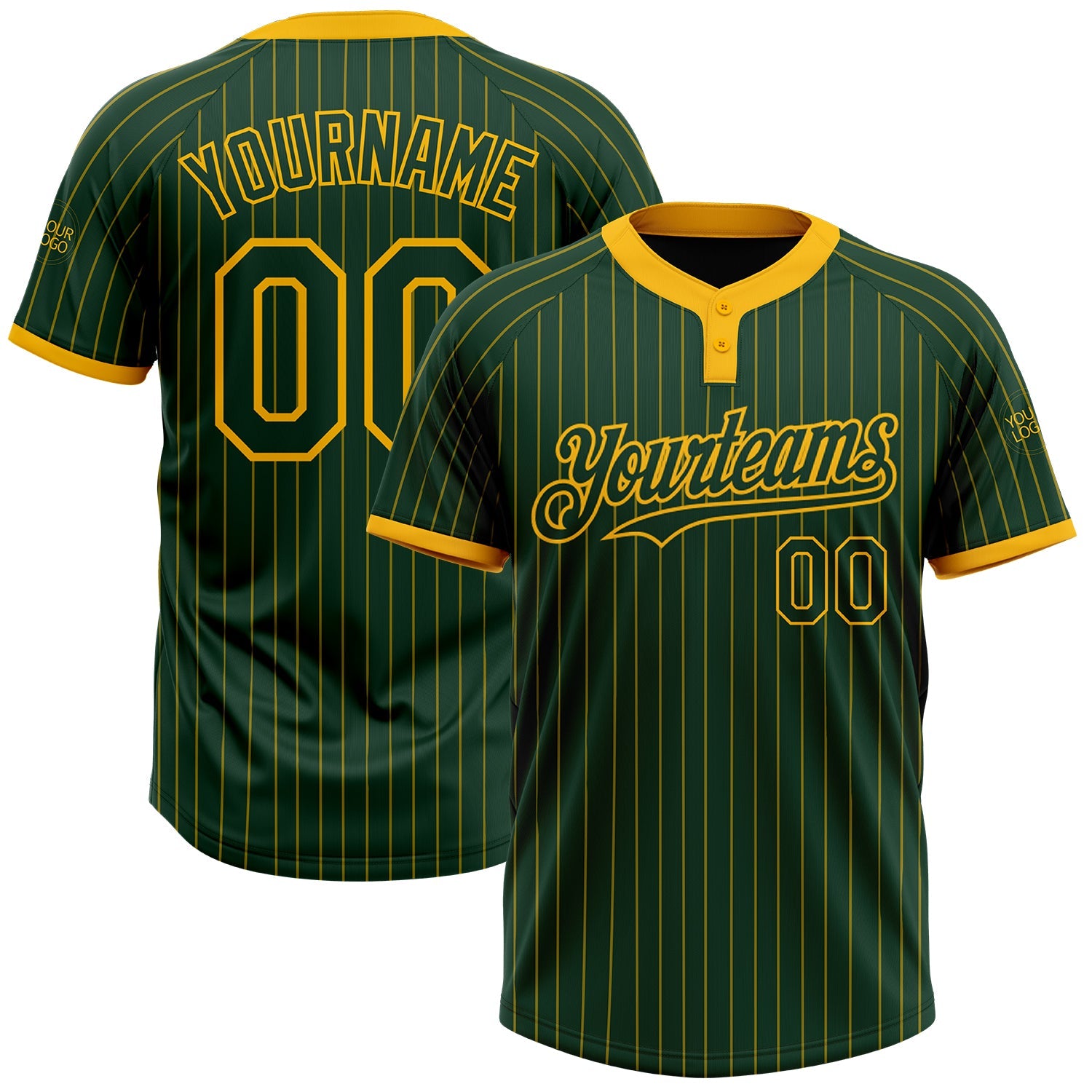 Custom Green Gold Pinstripe Gold Two-Button Unisex Softball Jersey - Main View