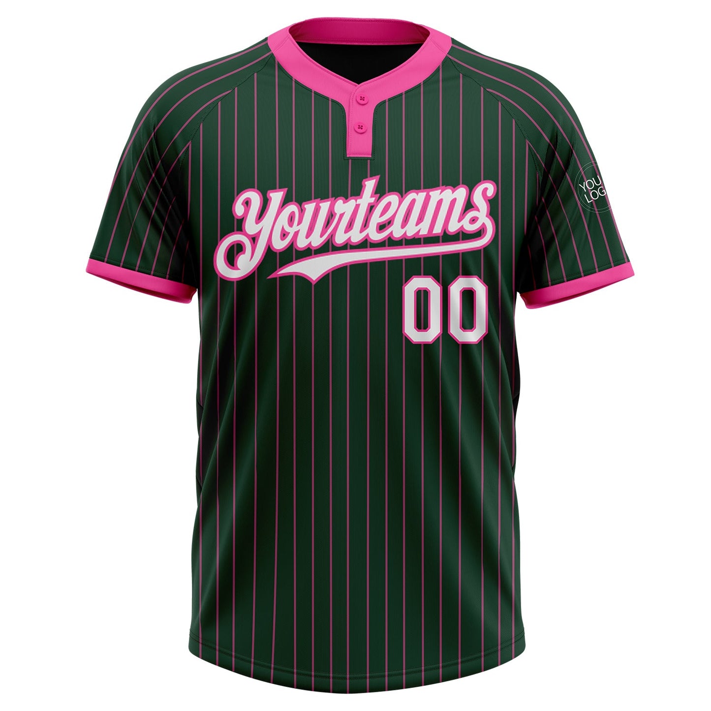 Custom Green Pink Pinstripe White Two-Button Unisex Softball Jersey view 2
