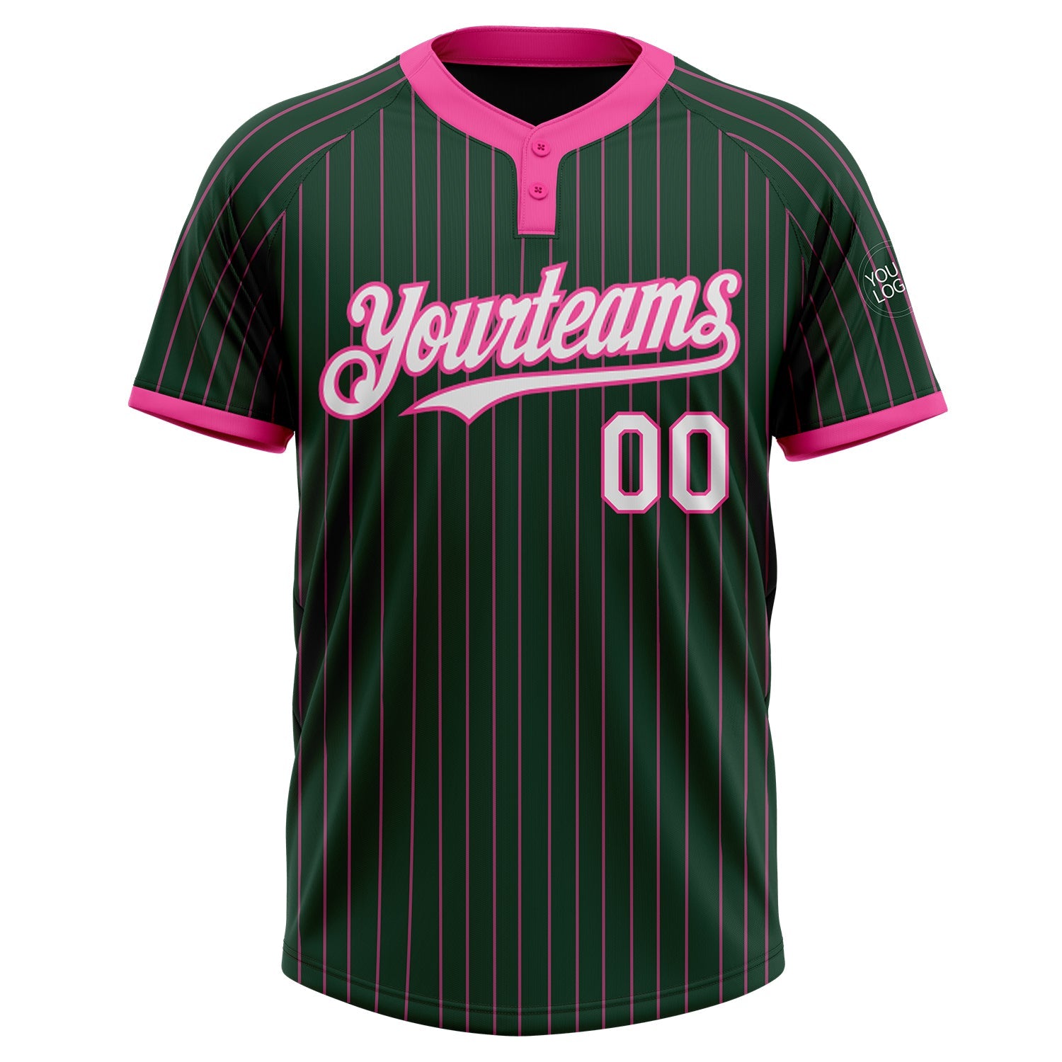 Custom Green Pink Pinstripe White Two-Button Unisex Softball Jersey view 2