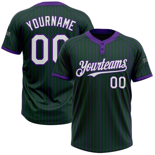 Custom Green Purple Pinstripe White Two-Button Unisex Softball Jersey - Main View