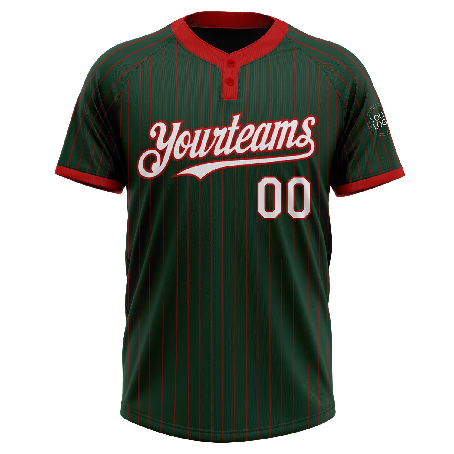 Custom Green Red Pinstripe White Two-Button Unisex Softball Jersey view 2