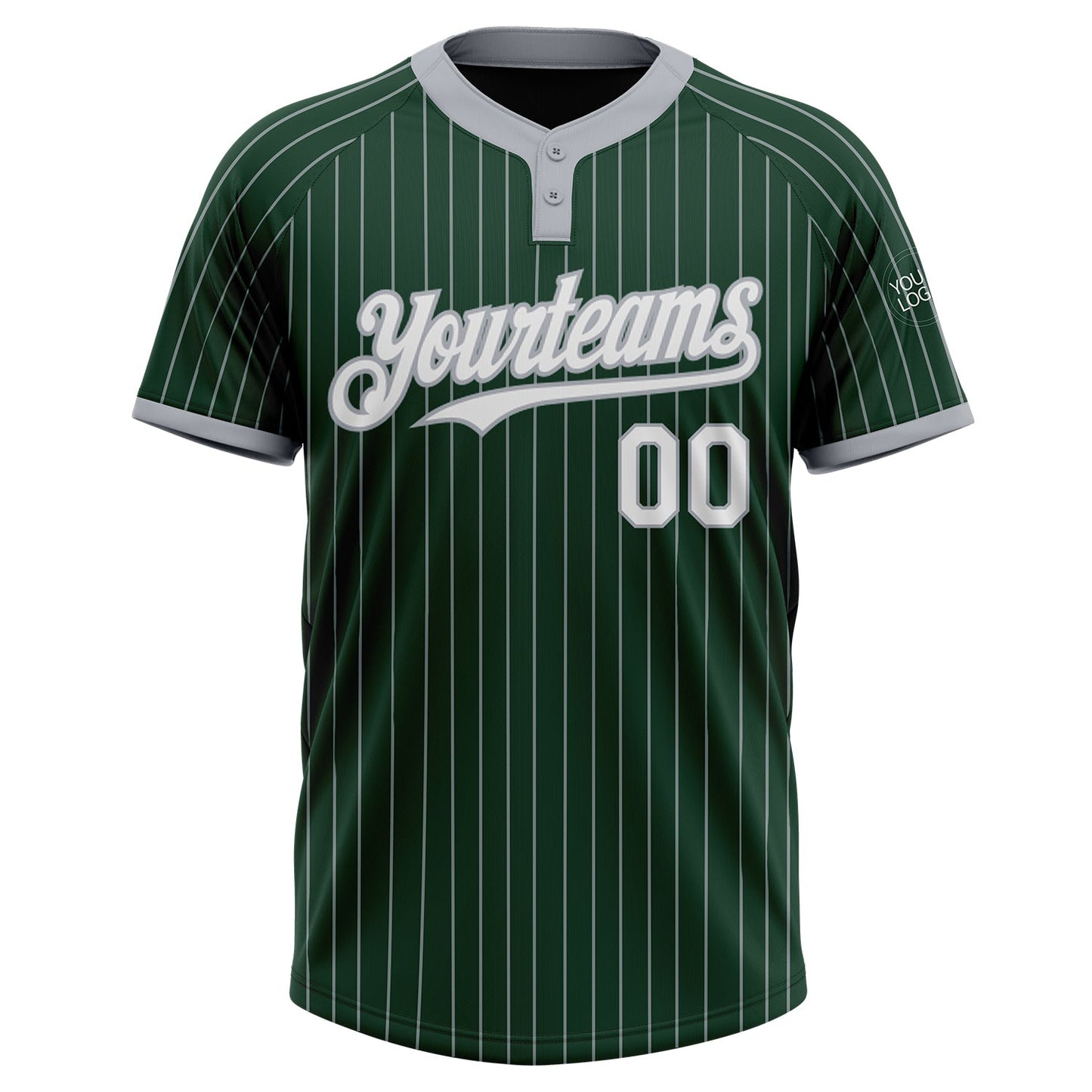 Custom Green Gray Pinstripe White Two-Button Unisex Softball Jersey view 2