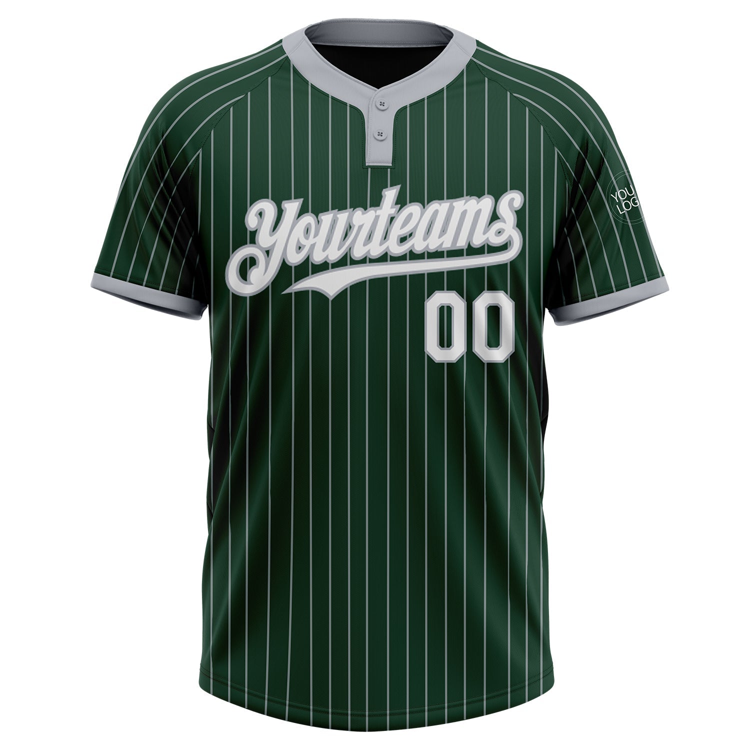 Custom Green Gray Pinstripe White Two-Button Unisex Softball Jersey view 2
