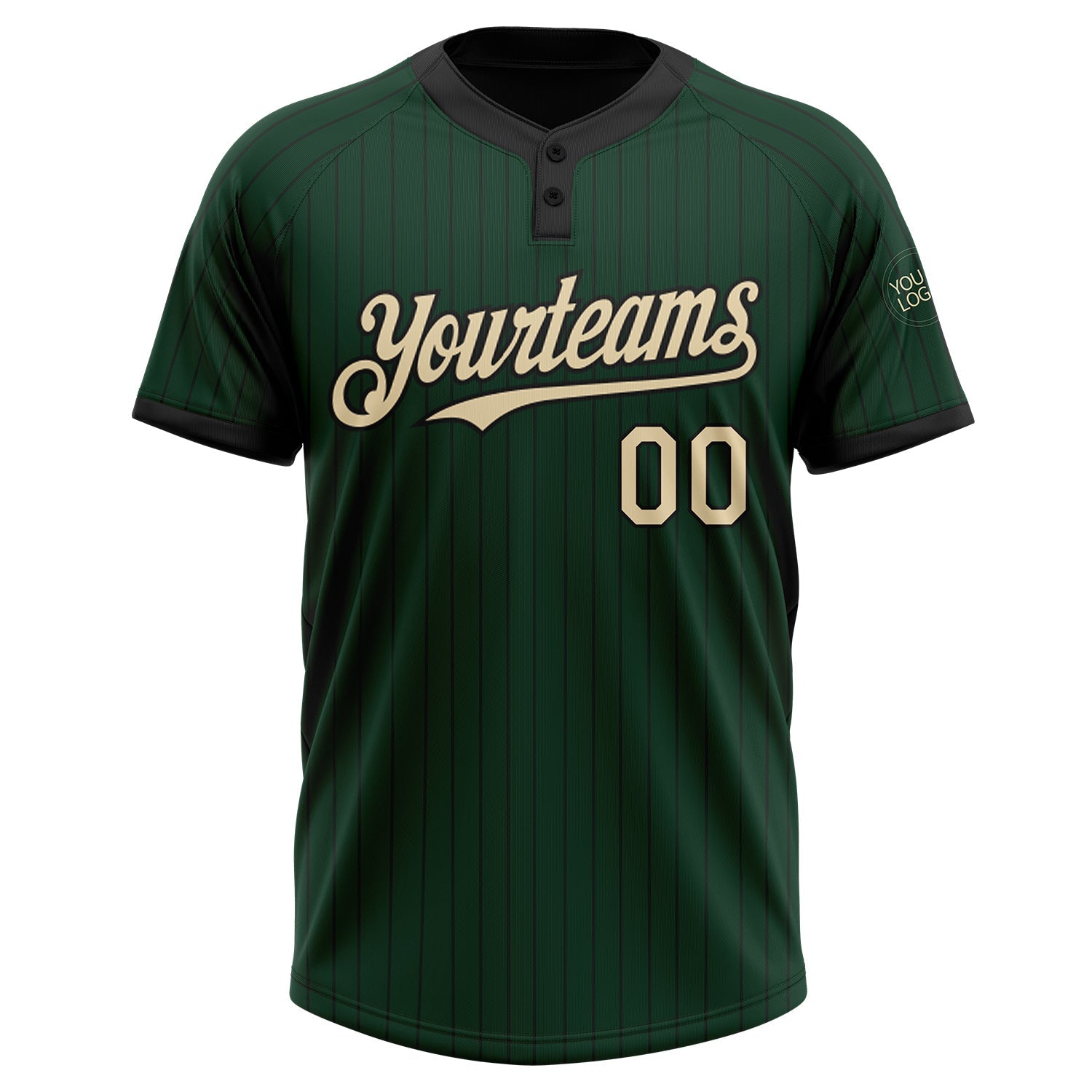 Custom Green Black Pinstripe Cream Two-Button Unisex Softball Jersey view 2