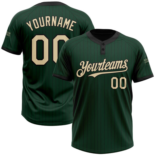 Custom Green Black Pinstripe Cream Two-Button Unisex Softball Jersey - Main View