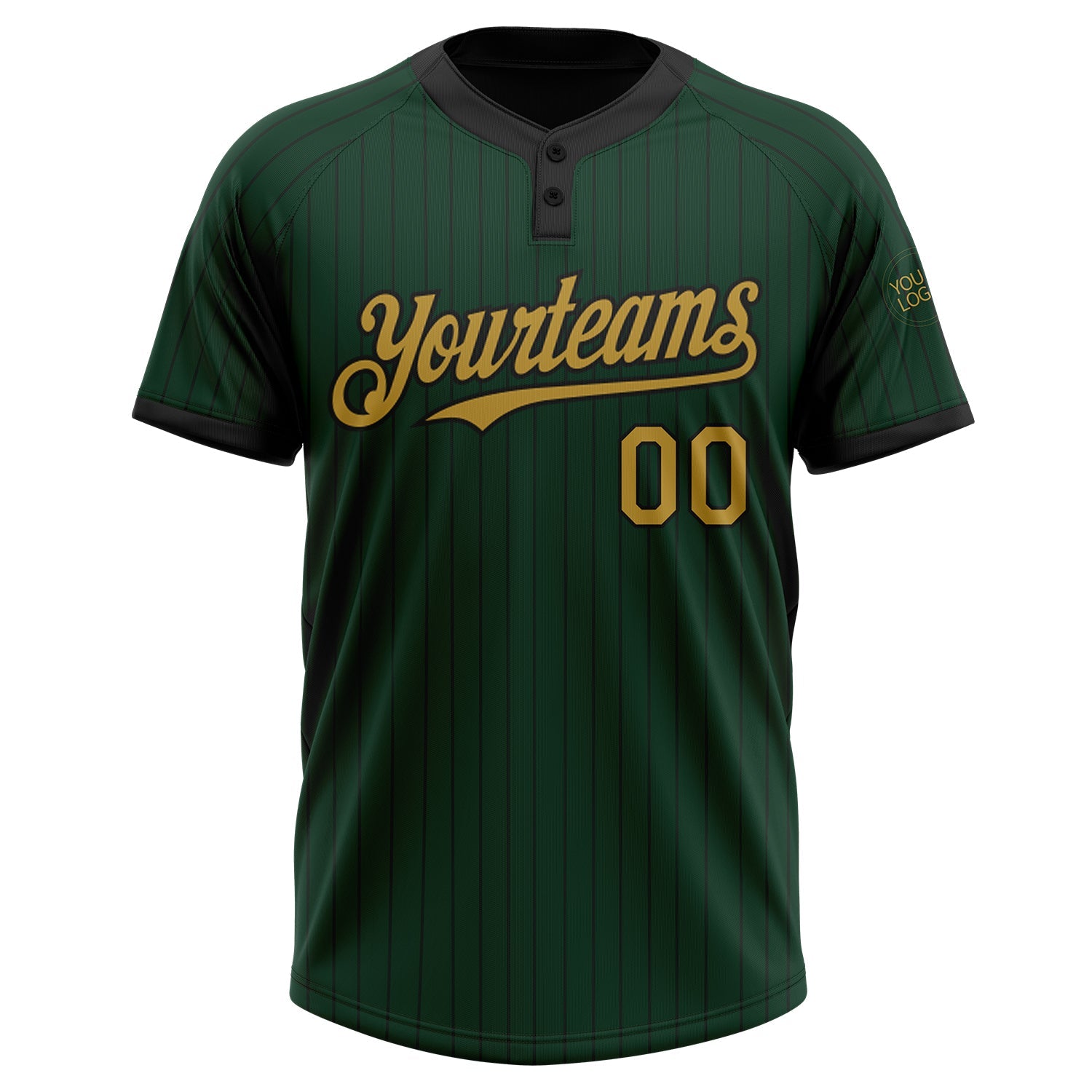 Custom Green Black Pinstripe Old Gold Two-Button Unisex Softball Jersey view 2