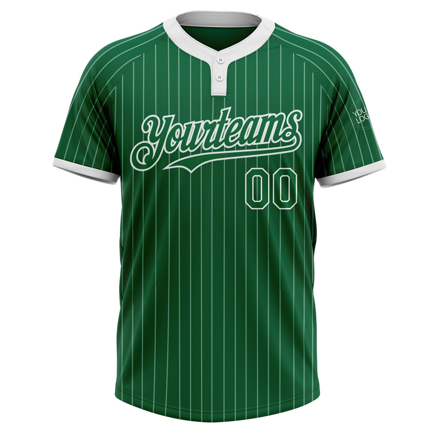 Custom Kelly Green White Pinstripe White Two-Button Unisex Softball Jersey view 2