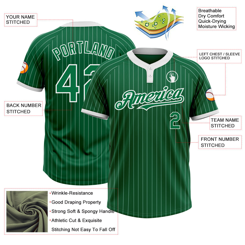 Custom Kelly Green White Pinstripe White Two-Button Unisex Softball Jersey view 3