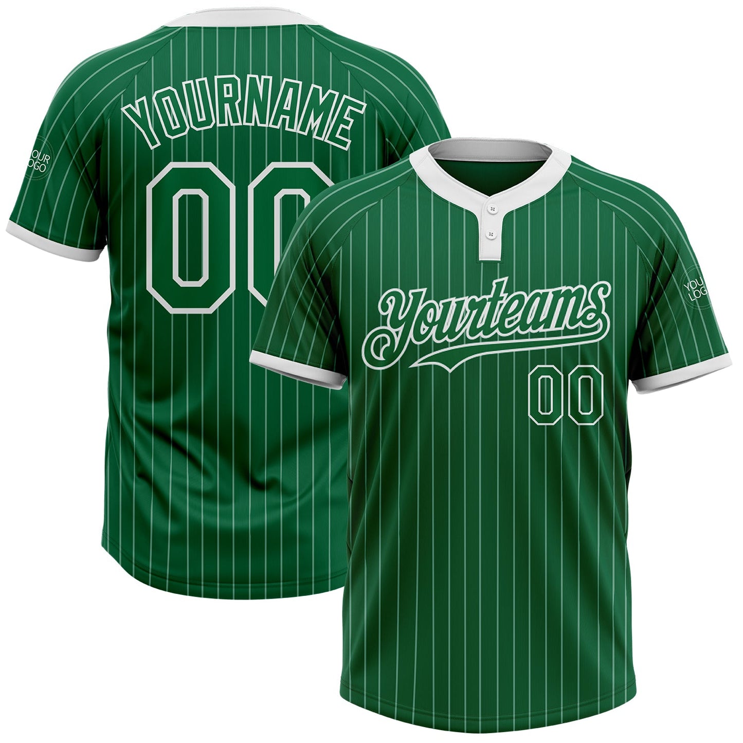 Custom Kelly Green White Pinstripe White Two-Button Unisex Softball Jersey - Main View