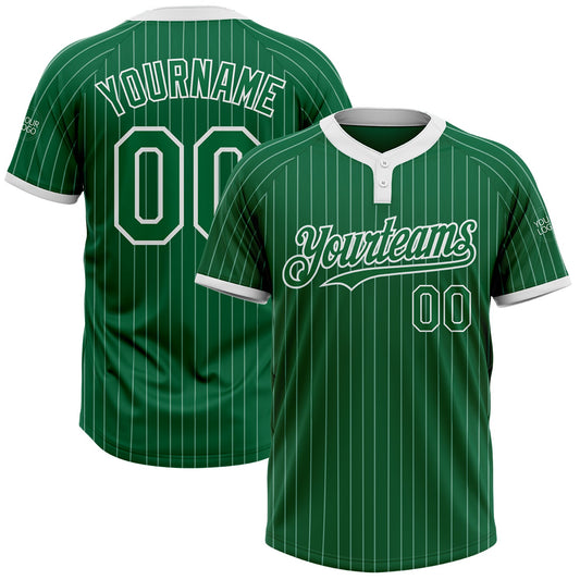 Custom Kelly Green White Pinstripe White Two-Button Unisex Softball Jersey - Main View