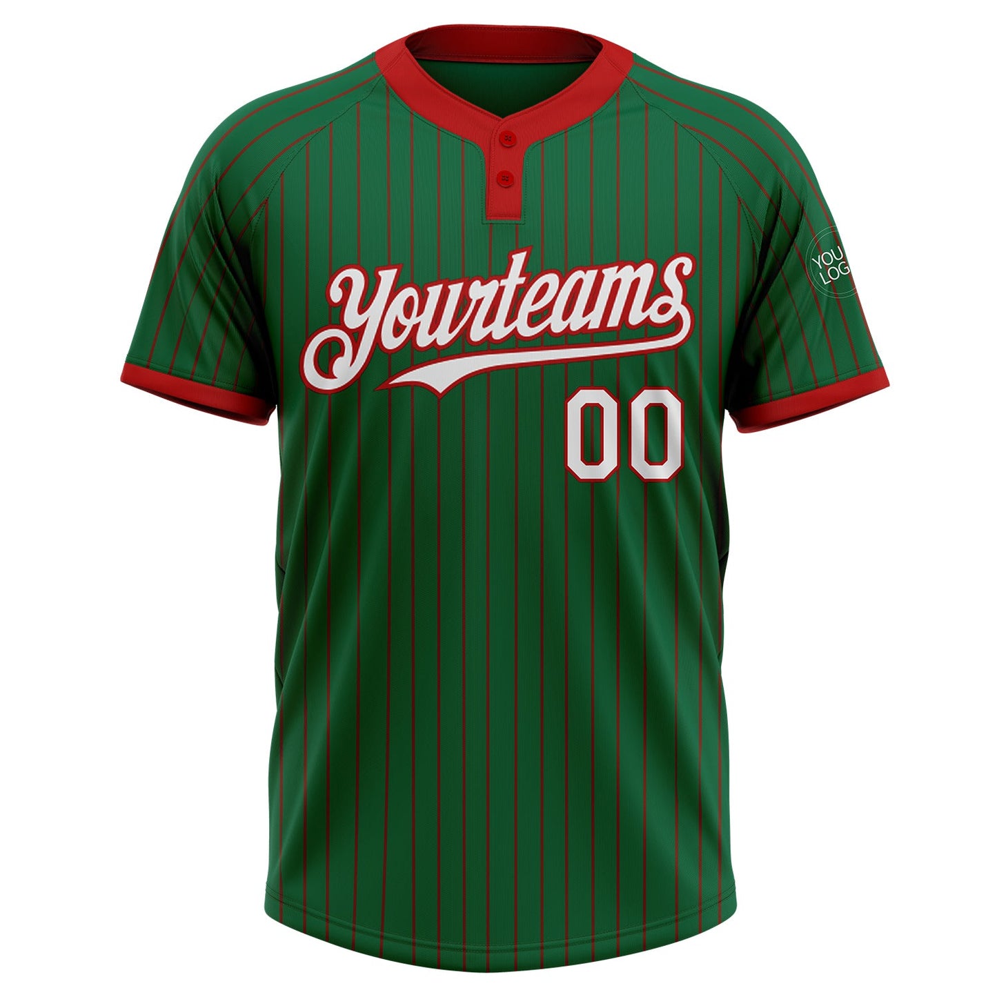 Custom Kelly Green Red Pinstripe White Two-Button Unisex Softball Jersey view 2