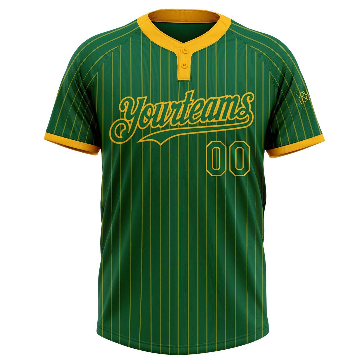 Custom Kelly Green Gold Pinstripe Gold Two-Button Unisex Softball Jersey view 2