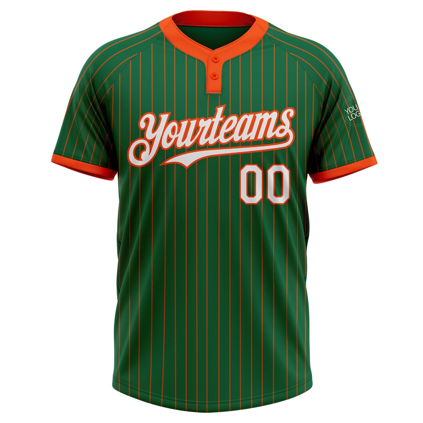 Custom Kelly Green Orange Pinstripe White Two-Button Unisex Softball Jersey view 2