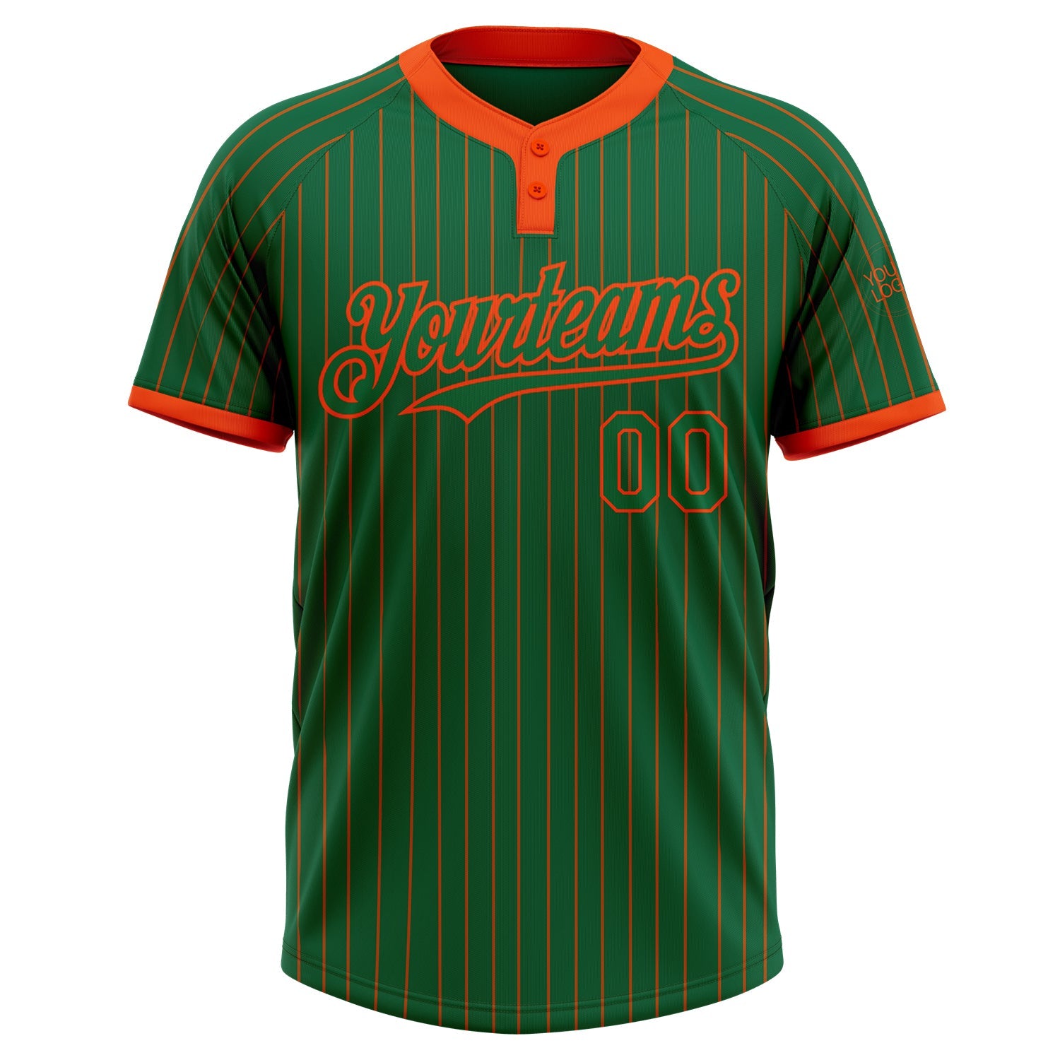 Custom Kelly Green Orange Pinstripe Orange Two-Button Unisex Softball Jersey view 2