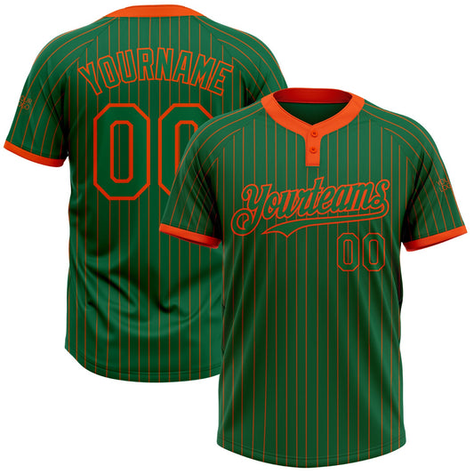 Custom Kelly Green Orange Pinstripe Orange Two-Button Unisex Softball Jersey - Main View