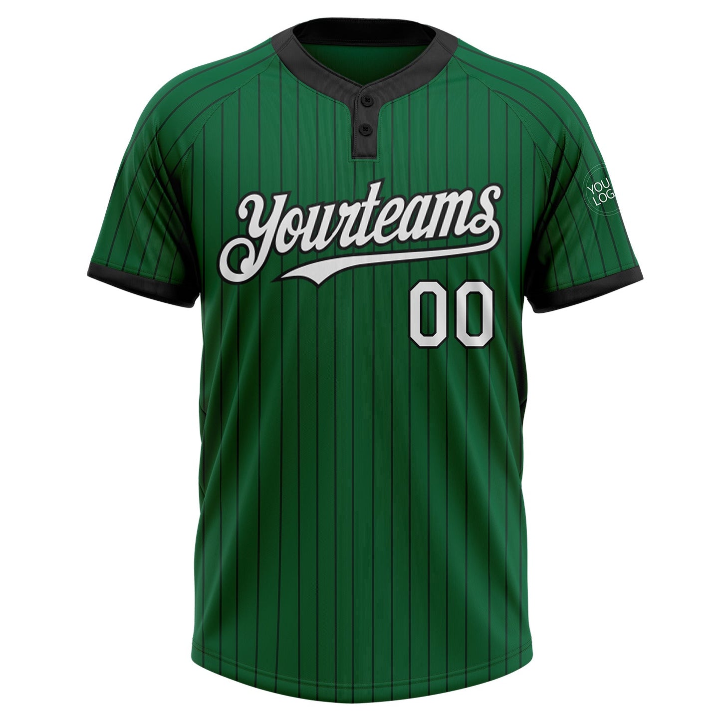 Custom Kelly Green Black Pinstripe White Two-Button Unisex Softball Jersey view 2