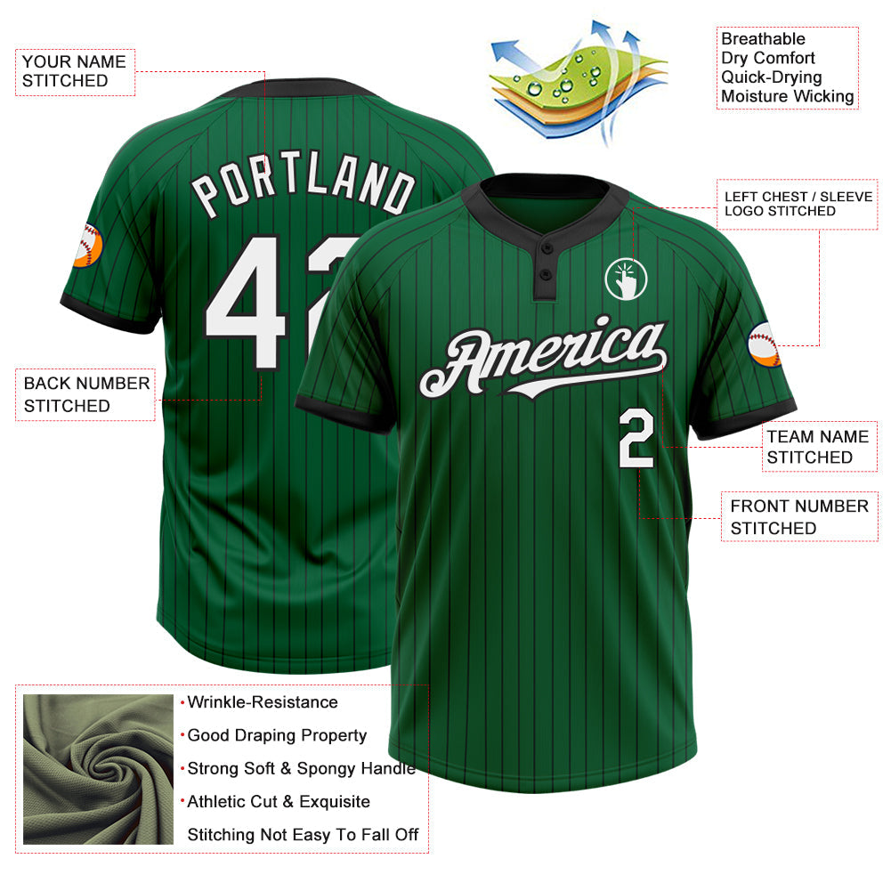 Custom Kelly Green Black Pinstripe White Two-Button Unisex Softball Jersey view 3