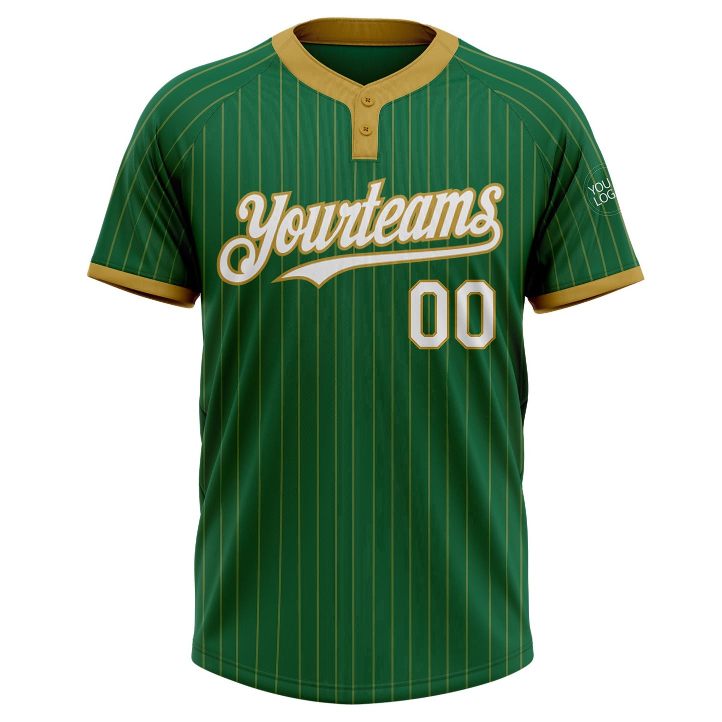 Custom Kelly Green Old Gold Pinstripe White Two-Button Unisex Softball Jersey view 2