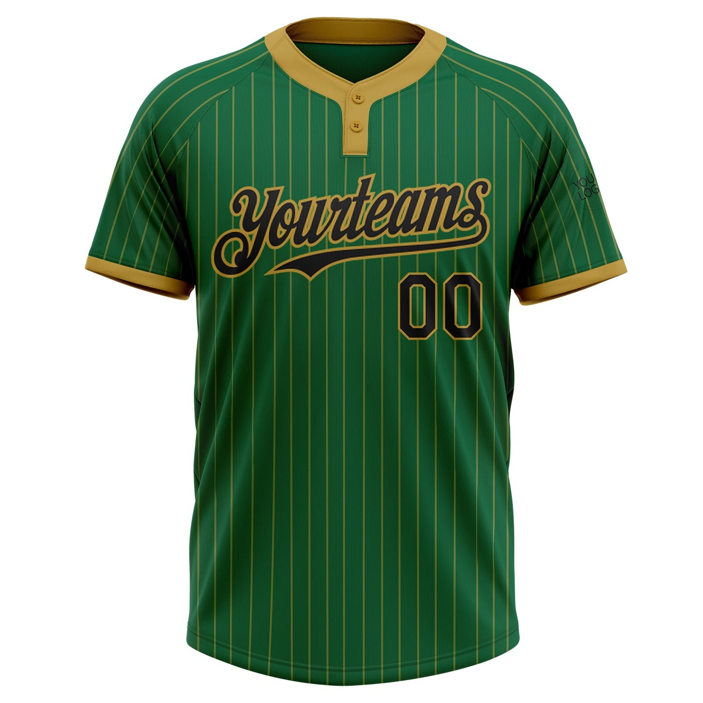 Custom Kelly Green Old Gold Pinstripe Black Two-Button Unisex Softball Jersey view 3