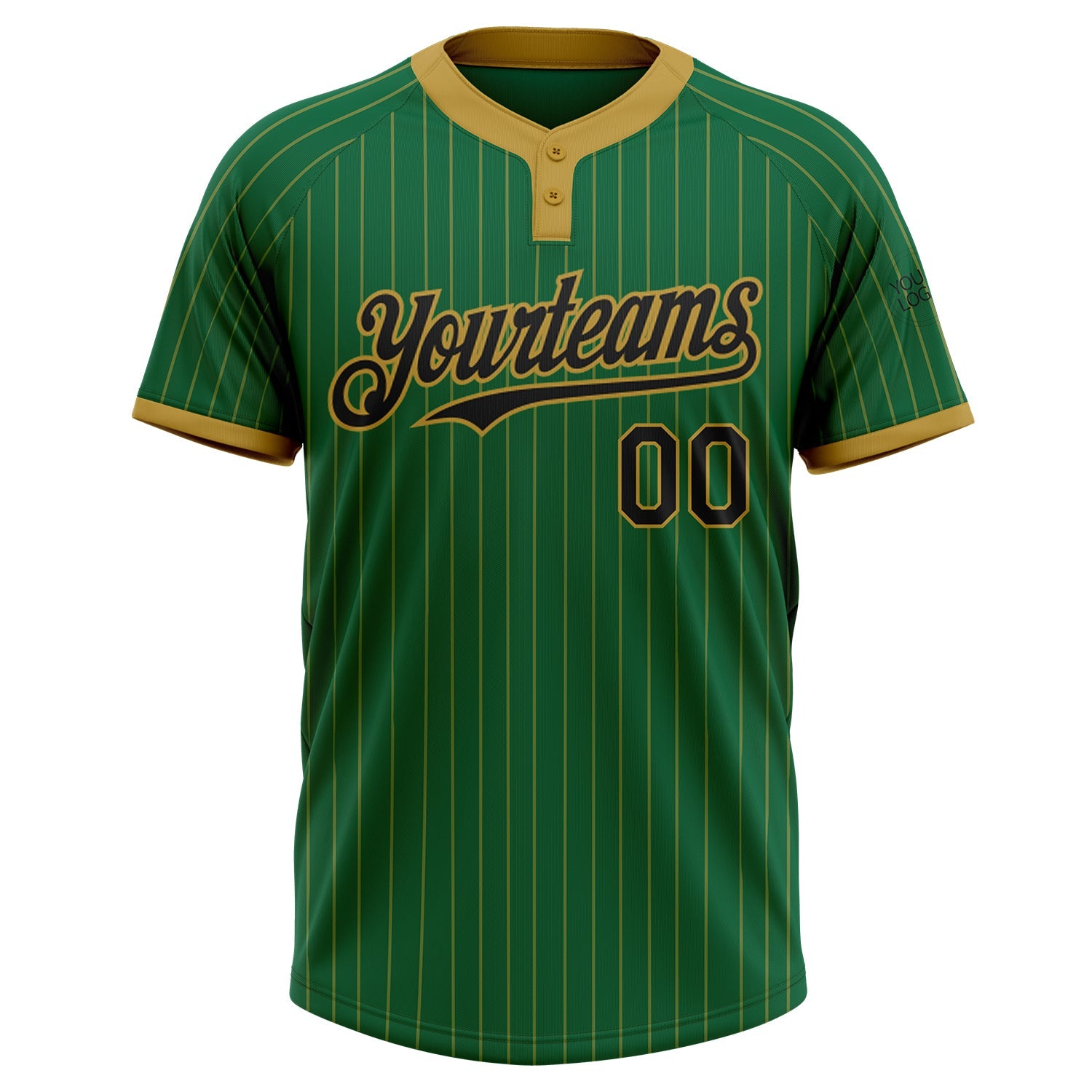 Custom Kelly Green Old Gold Pinstripe Black Two-Button Unisex Softball Jersey view 3