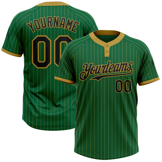 Custom Kelly Green Old Gold Pinstripe Black Two-Button Unisex Softball Jersey - Main View