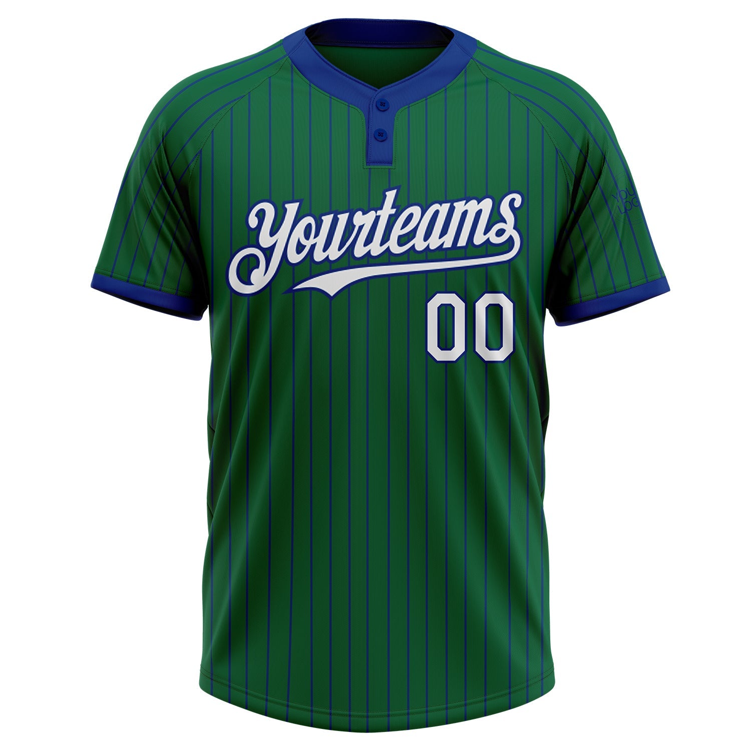 Custom Kelly Green Royal Pinstripe White Two-Button Unisex Softball Jersey view 2