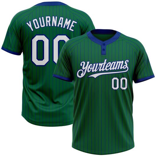 Custom Kelly Green Royal Pinstripe White Two-Button Unisex Softball Jersey - Main View