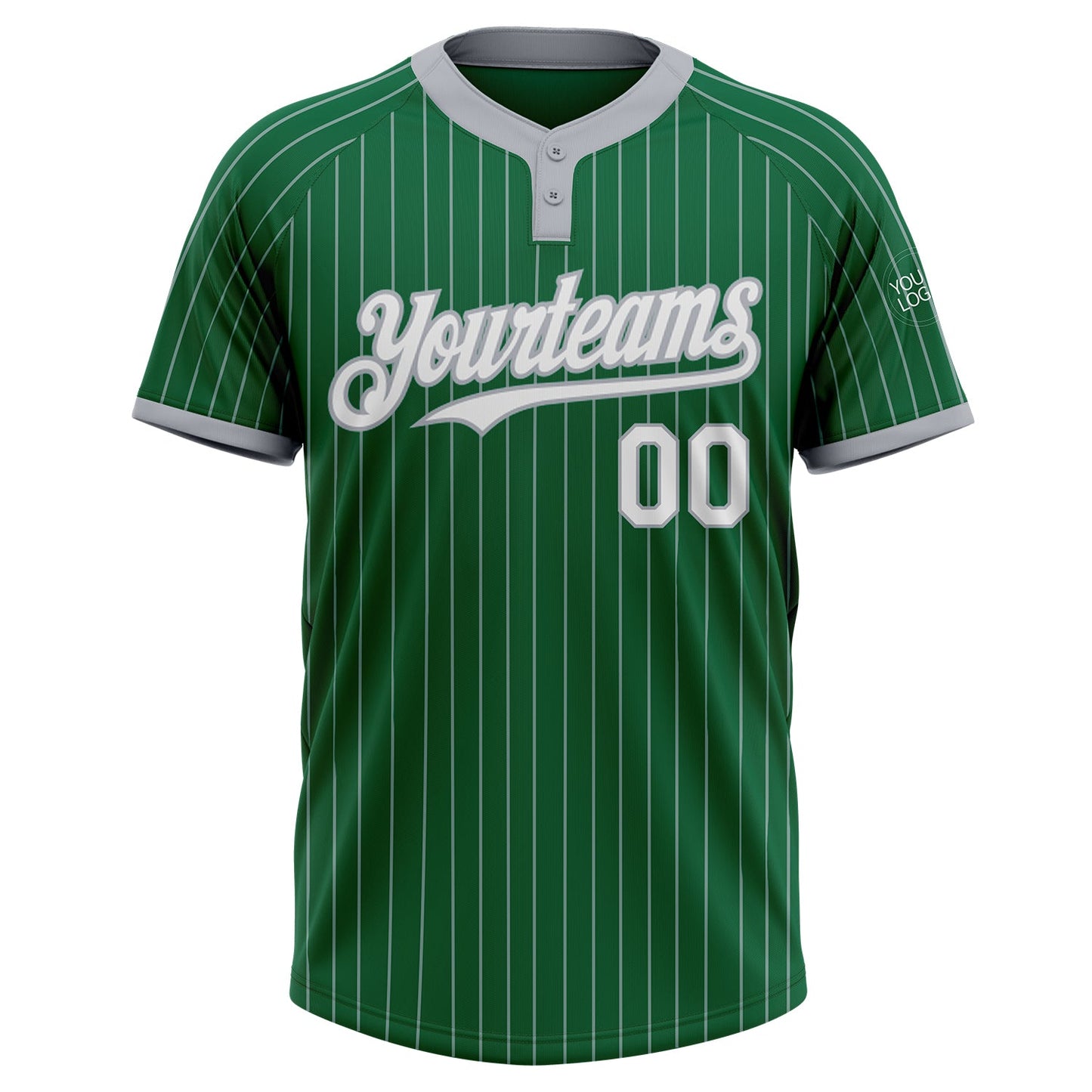 Custom Kelly Green Gray Pinstripe White Two-Button Unisex Softball Jersey view 2