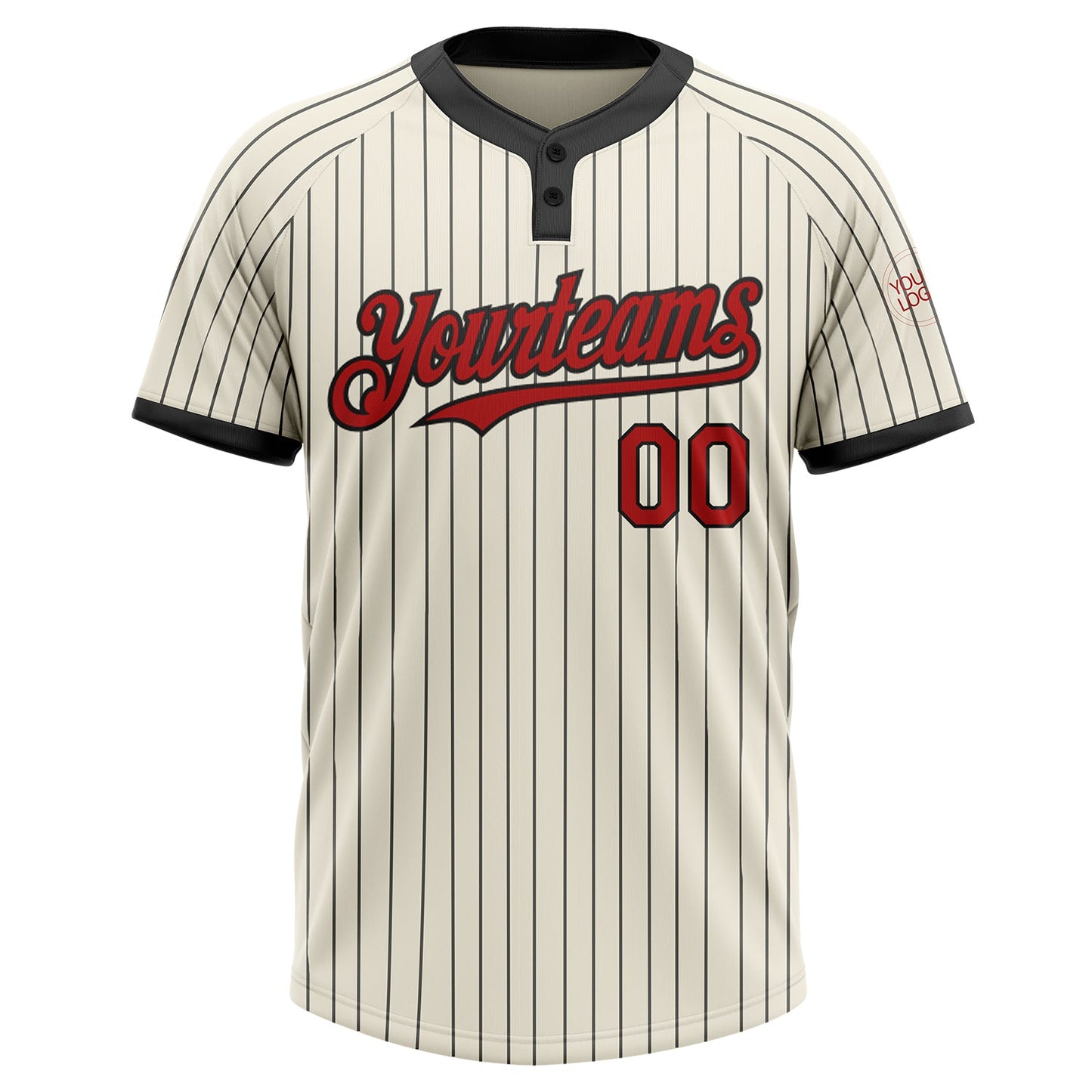 Custom Cream Black Pinstripe Red Two-Button Unisex Softball Jersey view 2