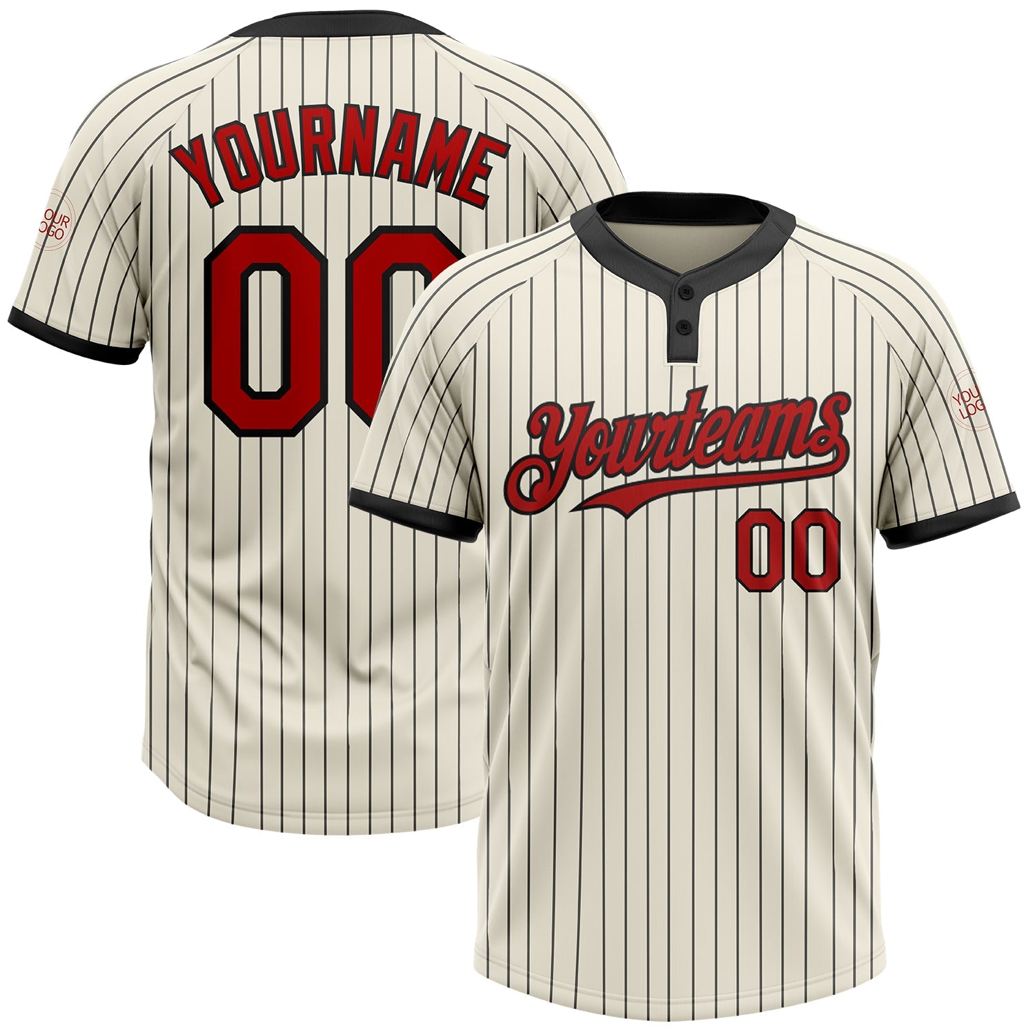 Custom Cream Black Pinstripe Red Two-Button Unisex Softball Jersey - Main View