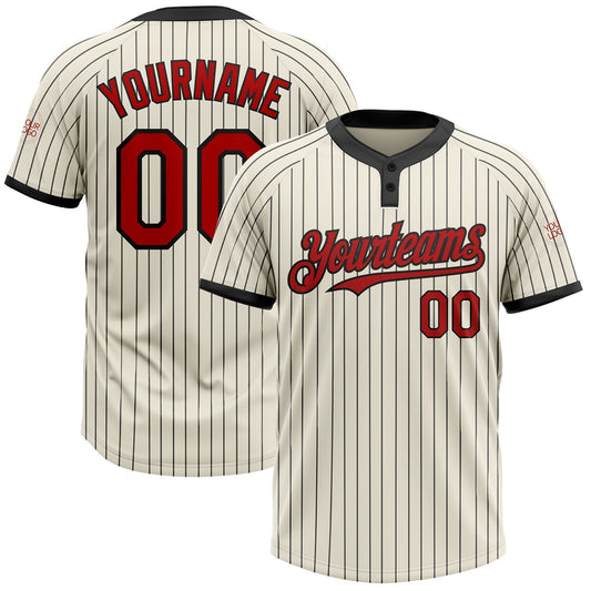Custom Cream Black Pinstripe Red Two-Button Unisex Softball Jersey - Main View