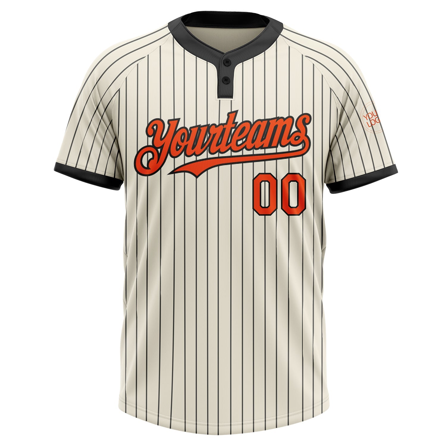 Custom Cream Black Pinstripe Orange Two-Button Unisex Softball Jersey view 2