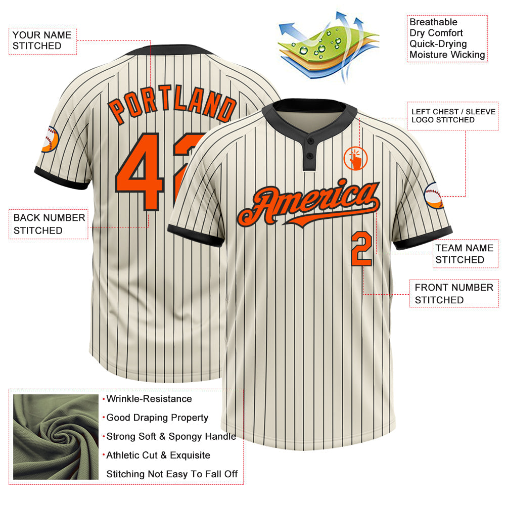 Custom Cream Black Pinstripe Orange Two-Button Unisex Softball Jersey view 3