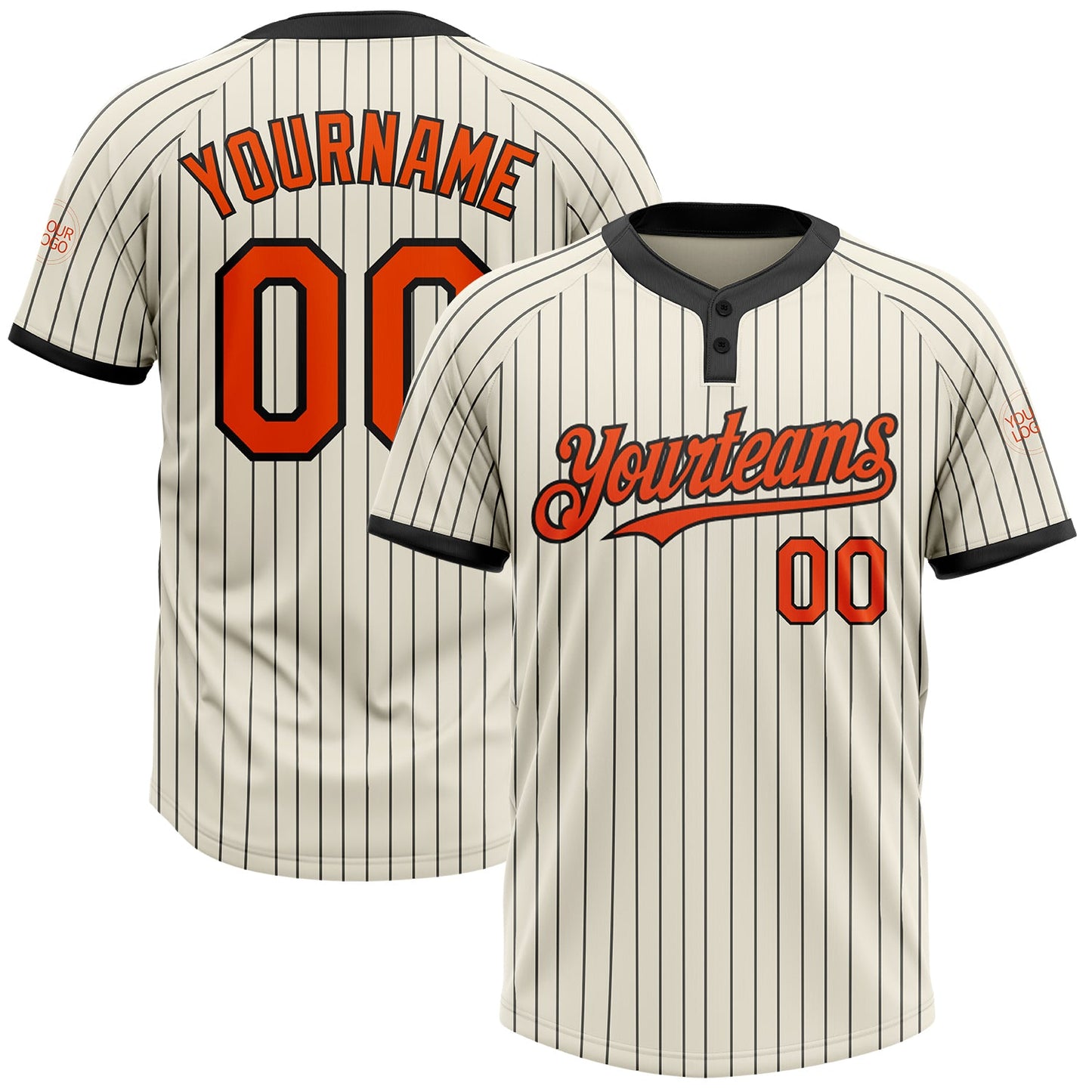 Custom Cream Black Pinstripe Orange Two-Button Unisex Softball Jersey - Main View
